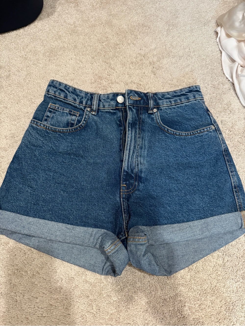 Zara Dark Blue High-Rise Rolled Hem Denim Shorts
